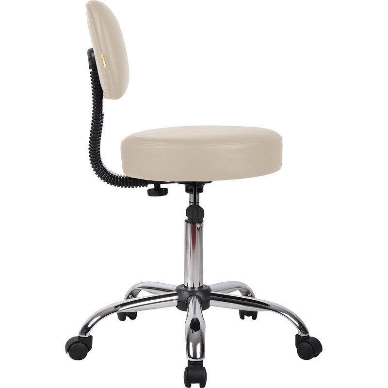 Scranton & Co Vinyl Mid-Back Medical Stool with Adjustable Back Depth in Beige