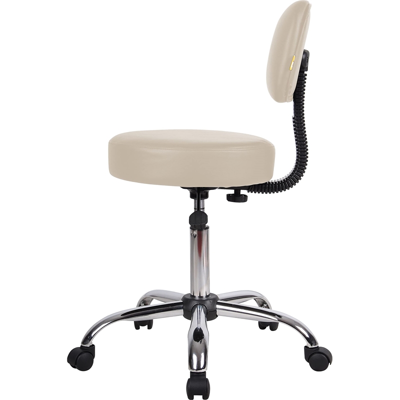 Scranton & Co Vinyl Mid-Back Medical Stool with Adjustable Back Depth in Beige