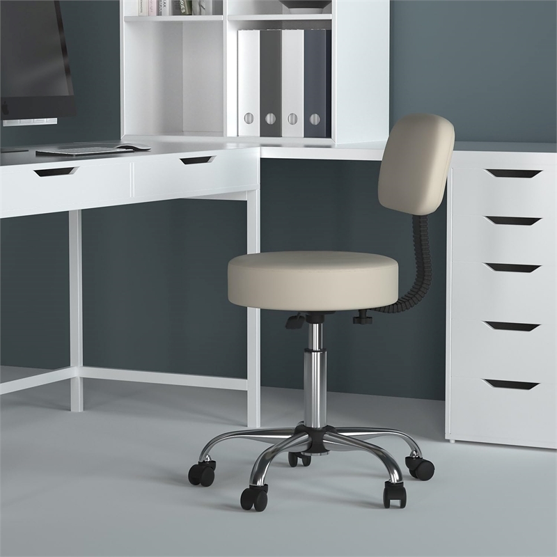Scranton & Co Vinyl Mid-Back Medical Stool with Adjustable Back Depth in Beige
