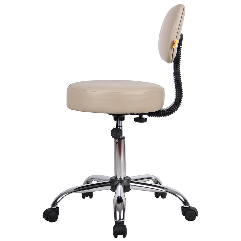 Scranton & Co Vinyl Mid-Back Medical Stool with Adjustable Back Depth in Beige