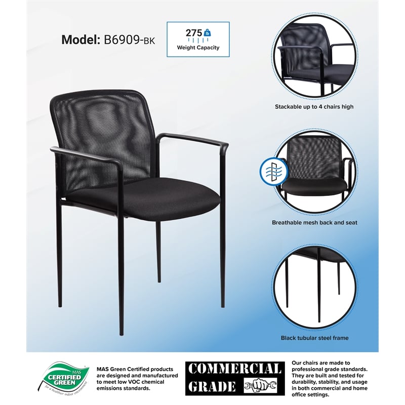 Scranton & Co Stackable Guest Chair with Tapered Legs and Arms in Black