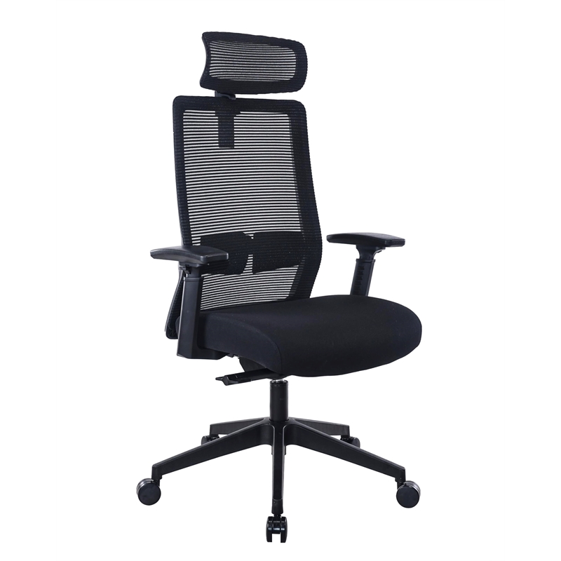 Scranton & Co Mesh Back Vinyl Task Chair with Headrest and Synchro-Tilt in Black