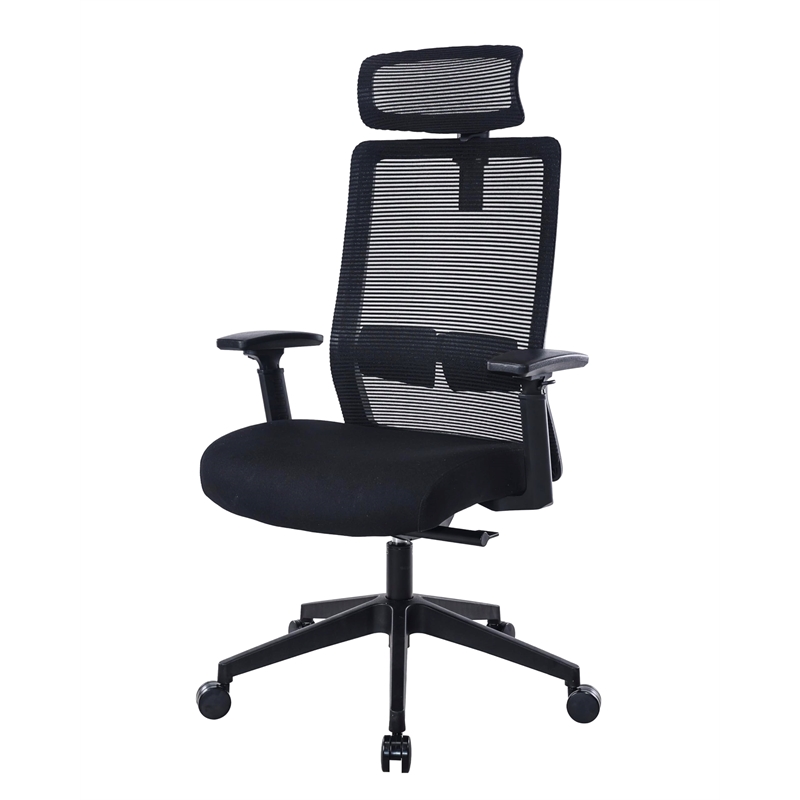 Scranton & Co Mesh Back Vinyl Task Chair with Headrest and Synchro-Tilt in Black