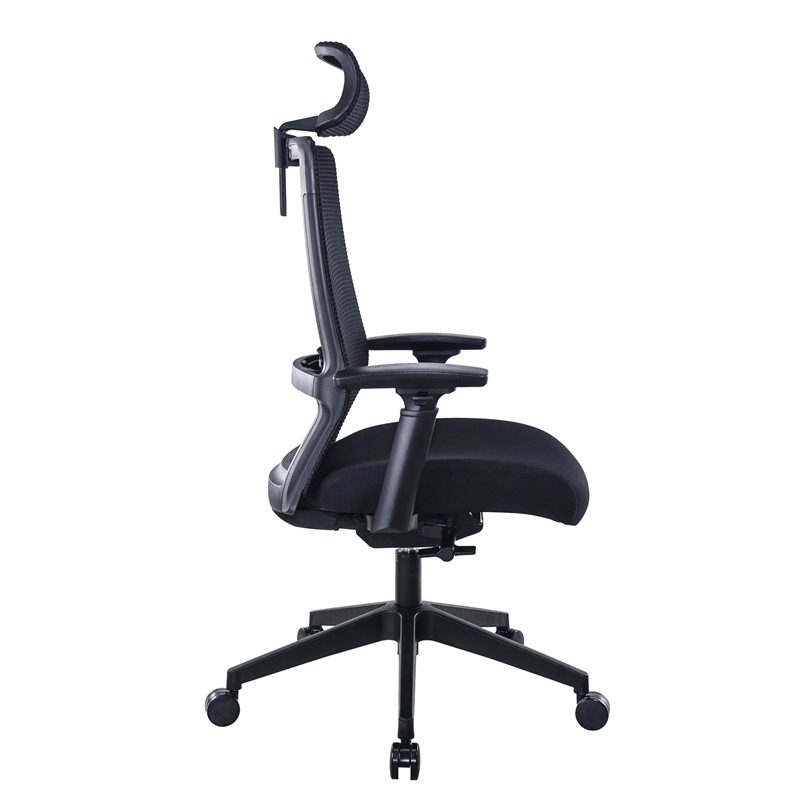 Scranton & Co Mesh Back Vinyl Task Chair with Headrest and Synchro-Tilt in Black