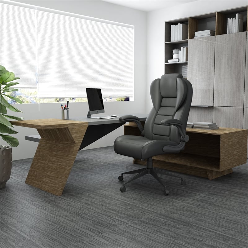 Scranton & Co High Back Flip Arm Vinyl Executive Chair in Black