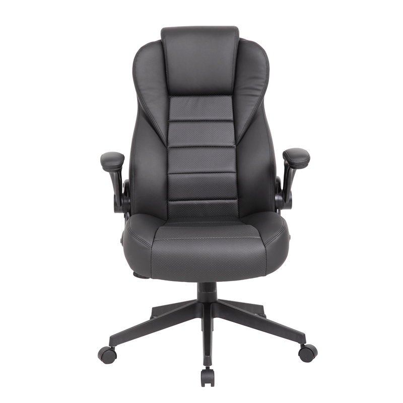 Scranton & Co High Back Flip Arm Vinyl Executive Chair in Black
