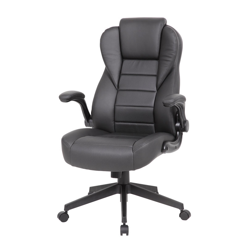 Scranton & Co High Back Flip Arm Vinyl Executive Chair in Black