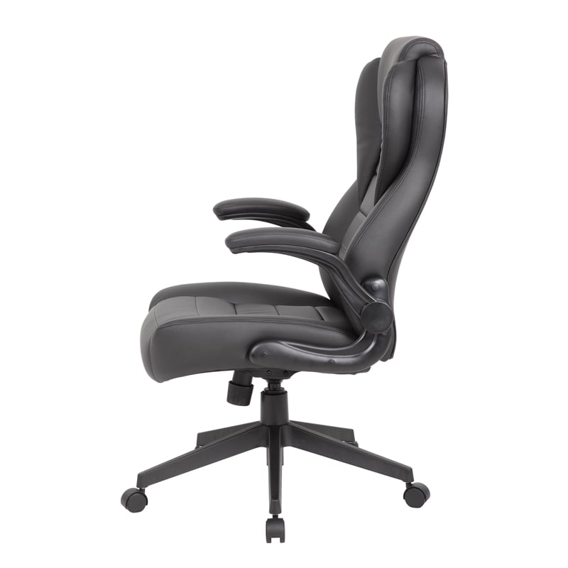 Scranton & Co High Back Flip Arm Vinyl Executive Chair in Black