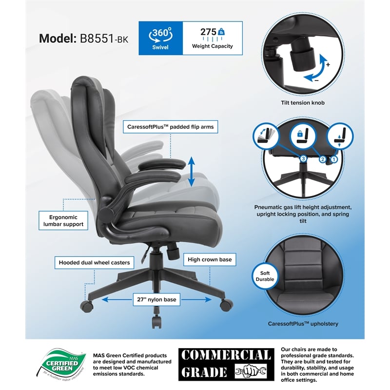 Scranton & Co High Back Flip Arm Vinyl Executive Chair in Black