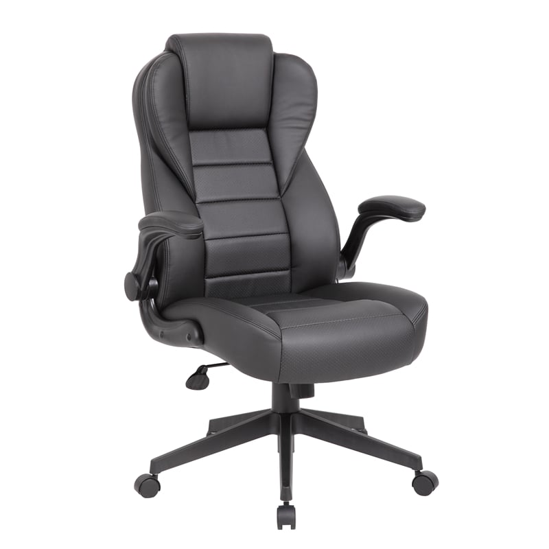Scranton & Co High Back Flip Arm Vinyl Executive Chair in Black