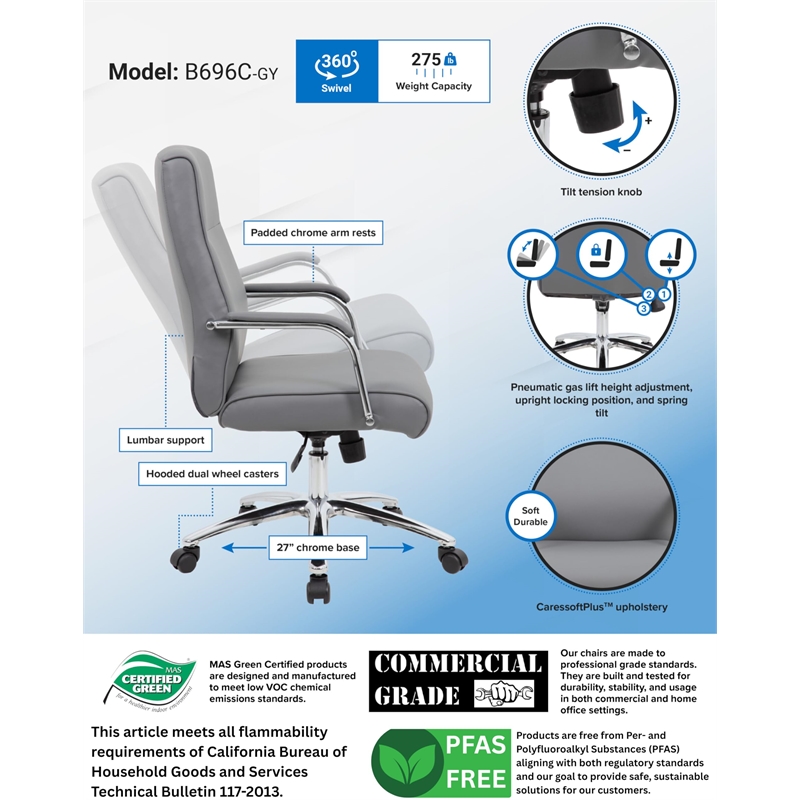 Scranton & Co CaressoftPlus Swivel Executive Chair with Lumbar Support