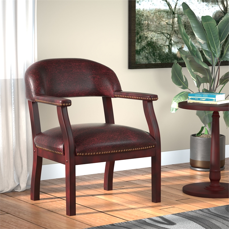 Scranton & Co Vinyl Burgundy Executive Captains Guest Chair with Nail Head Trim