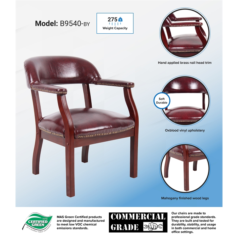 Scranton & Co Vinyl Burgundy Executive Captains Guest Chair with Nail Head Trim