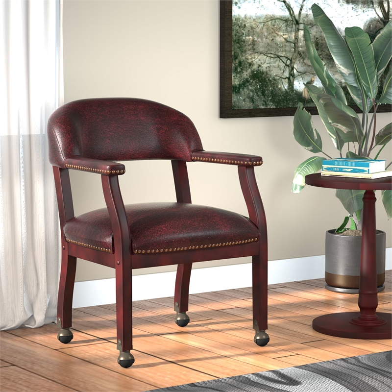 Scranton & Co Vinyl Executive Mobile Guest Chair with Casters in Burgundy