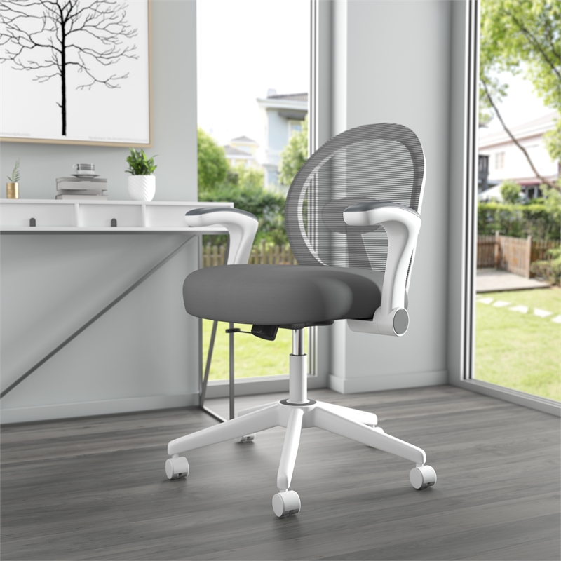 Scranton & Co Mesh Mid Back Task Chair with Flip-Up Arms in Grey/White