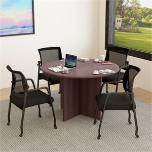 Scranton & Co 47&quotW Round Conference Table with 4 Mesh Chairs in Driftwood