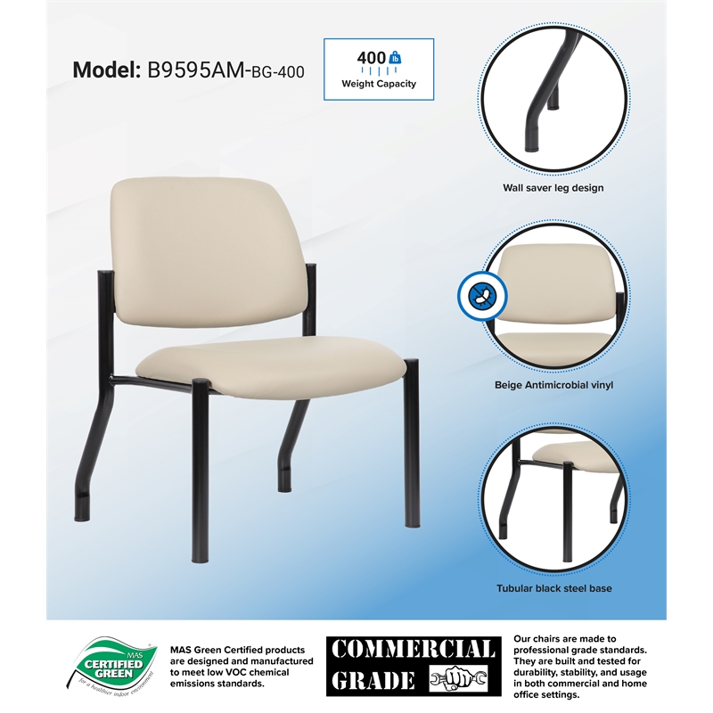 Scranton & Co Armless Vinyl Guest Side Chair with 400 lb. Capacity in Beige