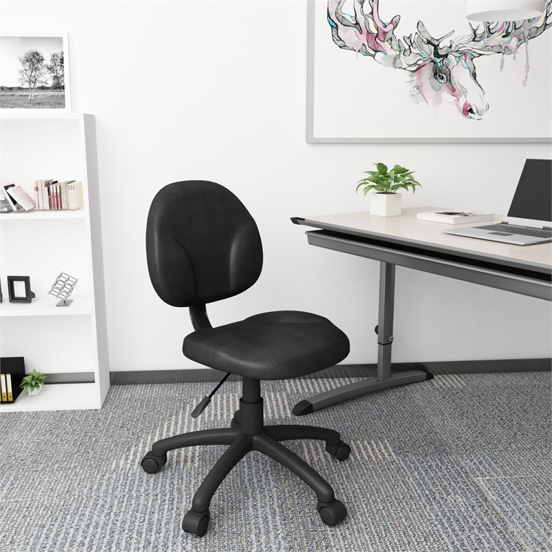 Scranton & Co Fabric Wide Seat Swivel Chair with Contoured Back in Black