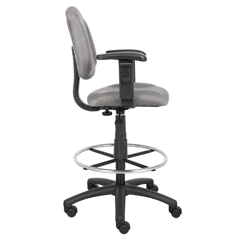 Scranton & Co Contoured Fabric Drafting Stool with Adjustable Arms in Gray
