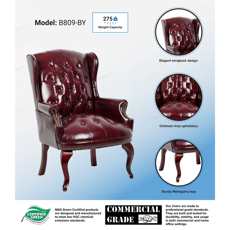 Scranton & Co Wingback Traditional Guest Chair with Nail Head Trim in Burgundy