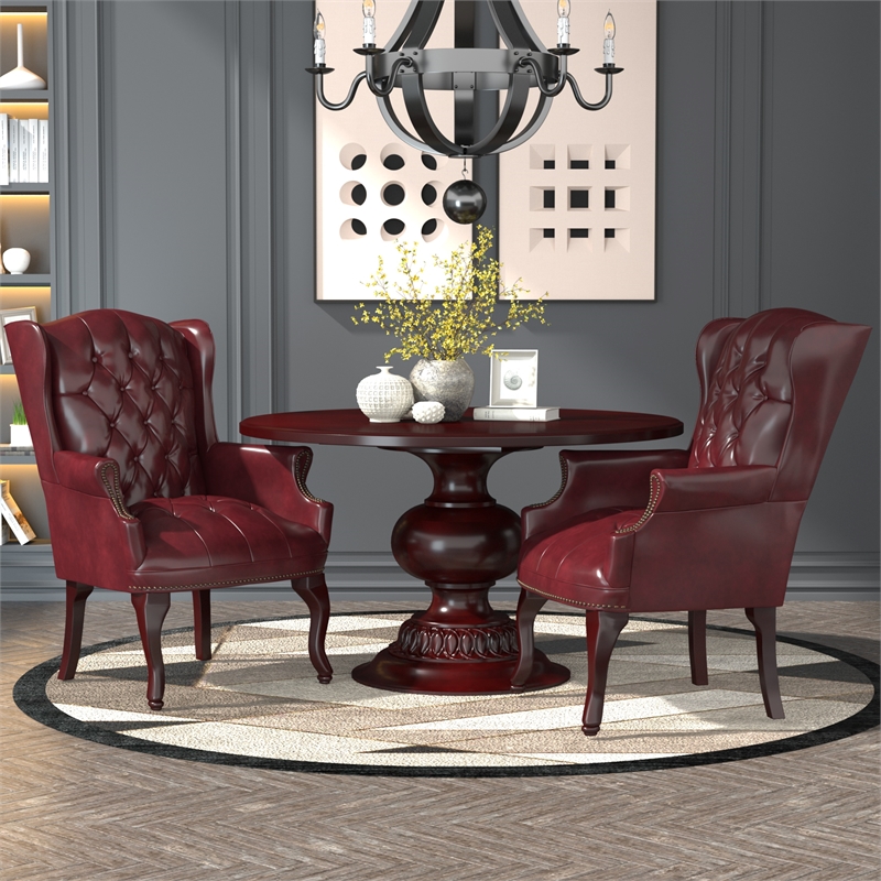 Scranton & Co Wingback Traditional Guest Chair with Nail Head Trim in Burgundy