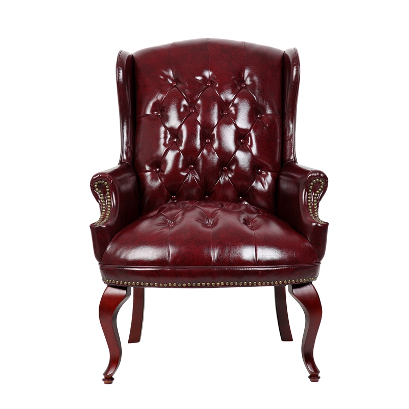 Scranton & Co Wingback Traditional Guest Chair with Nail Head Trim in Burgundy
