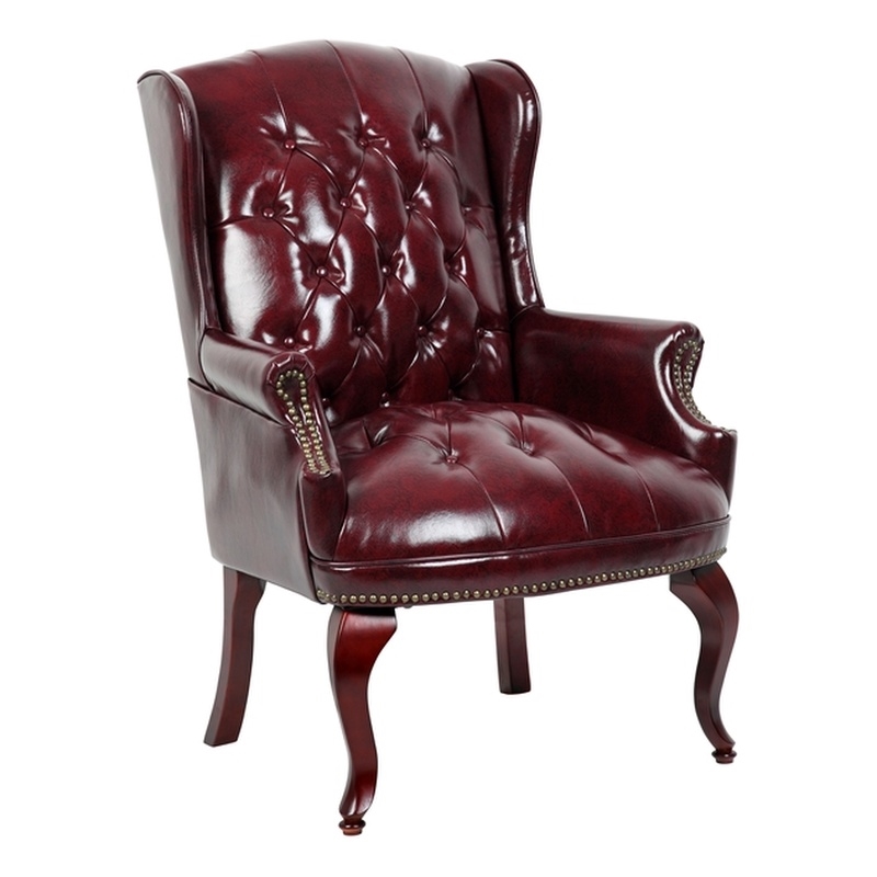 Scranton & Co Wingback Traditional Guest Chair with Nail Head Trim in Burgundy