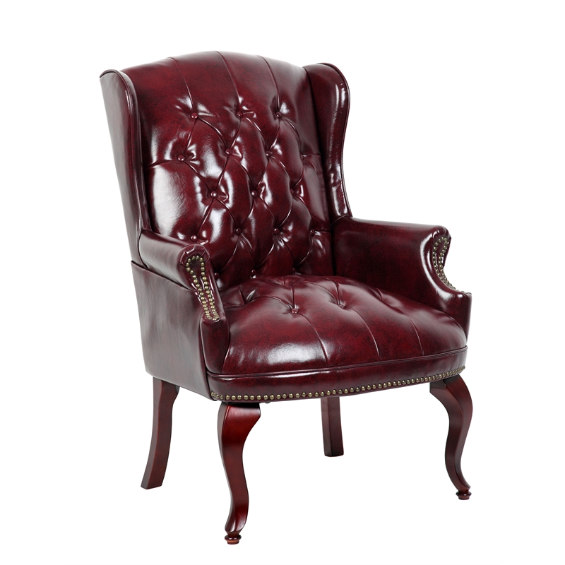 Scranton & Co Wingback Traditional Guest Chair with Nail Head Trim in Burgundy
