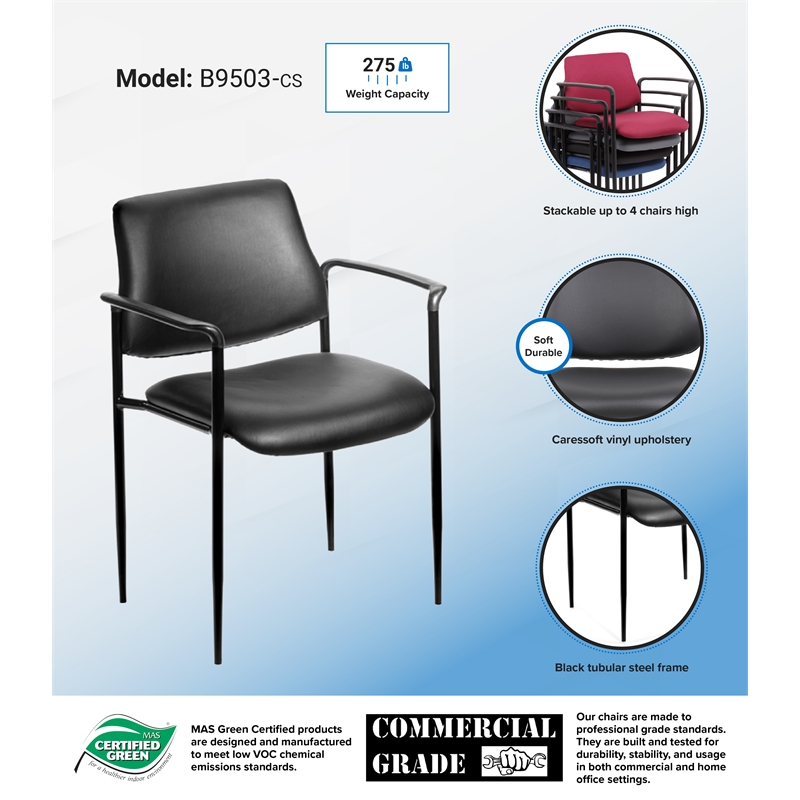 Scranton & Co Square Back Caressoft Stackable Guest Chair with Arms in Black