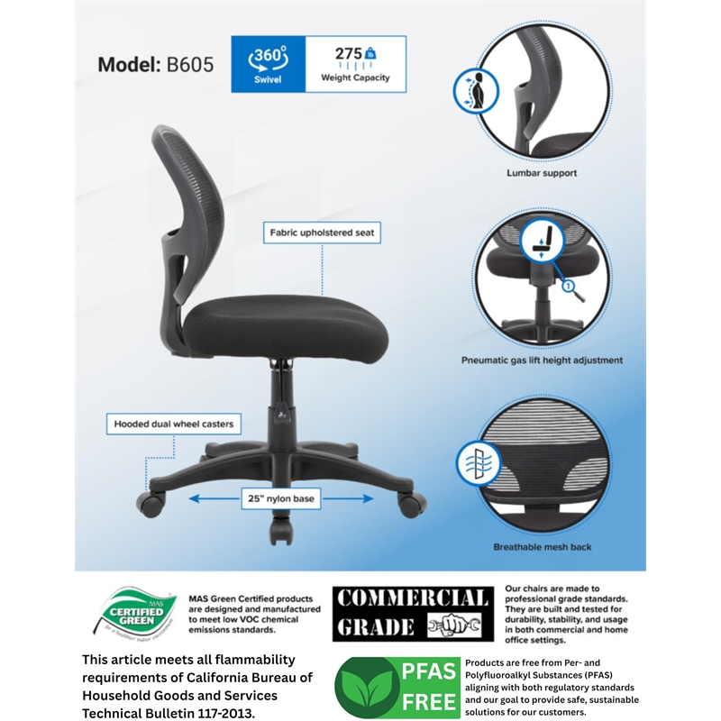 Scranton & Co Commercial Grade Mesh Task Chair with Lumbar Support in Black