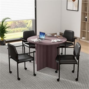 Scranton & Co 42&quotW Round Conference Table with 4 Vinyl Chairs in Driftwood