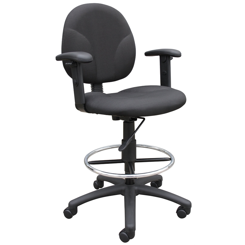 Scranton & Co Fabric Drafting Stool with Adjustable Arms and Footring in Black