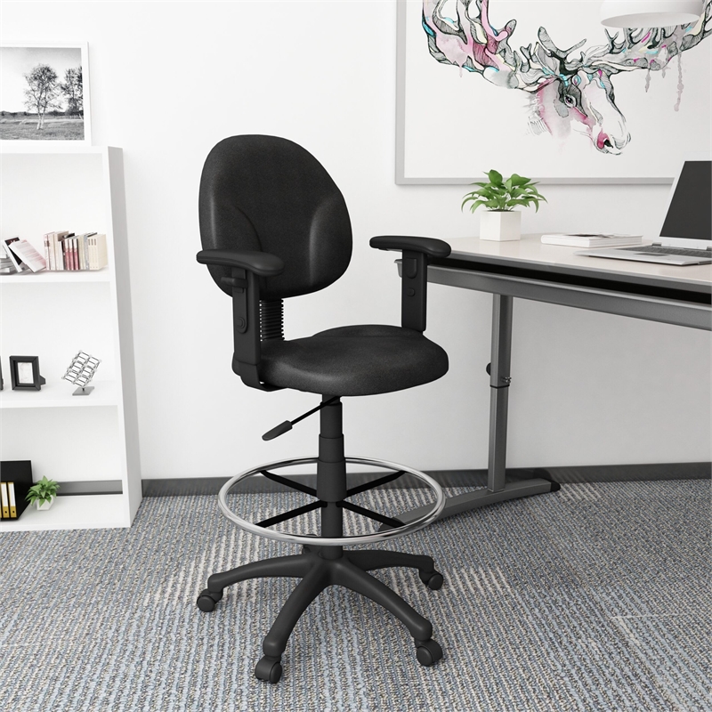 Scranton & Co Fabric Drafting Stool with Adjustable Arms and Footring in Black