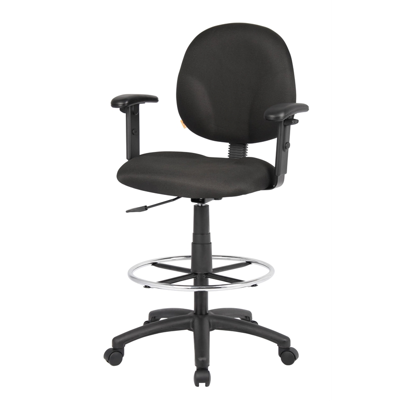 Scranton & Co Fabric Drafting Stool with Adjustable Arms and Footring in Black