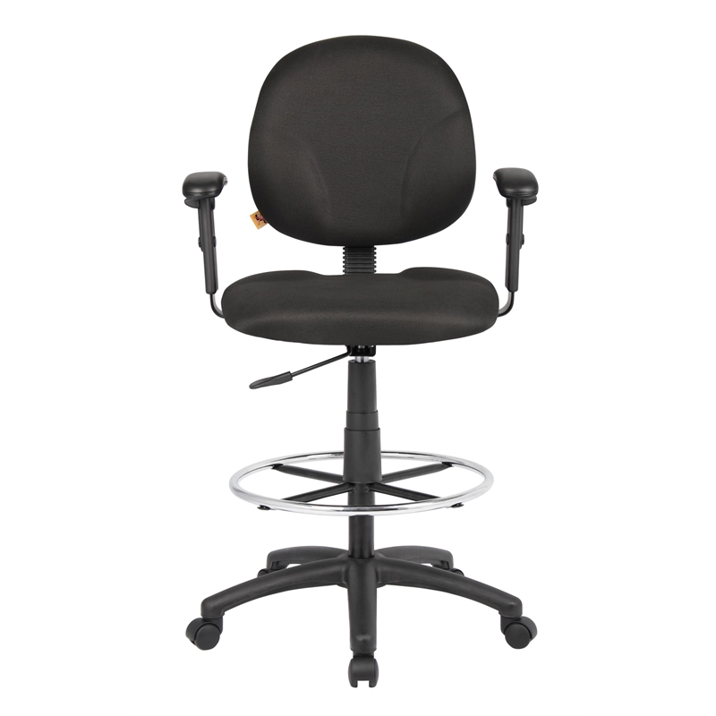 Scranton & Co Fabric Drafting Stool with Adjustable Arms and Footring in Black