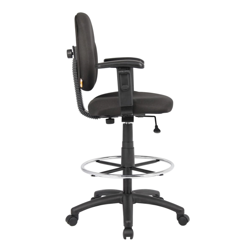 Scranton & Co Fabric Drafting Stool with Adjustable Arms and Footring in Black
