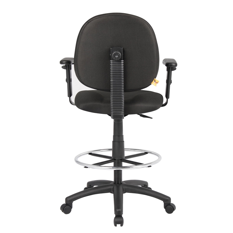 Scranton & Co Fabric Drafting Stool with Adjustable Arms and Footring in Black