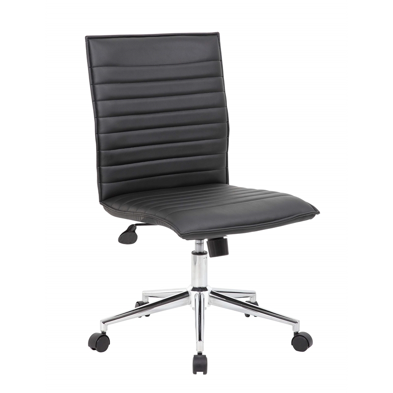 Scranton & Co Vinyl Armless Hospitality Chair with Chrome Base in Black