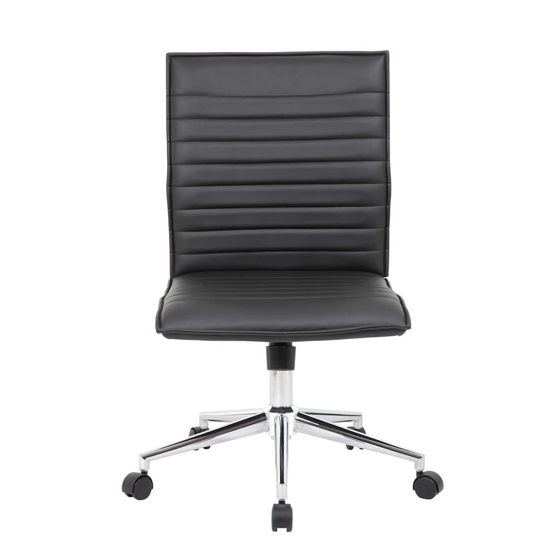 Scranton & Co Vinyl Armless Hospitality Chair with Chrome Base in Black