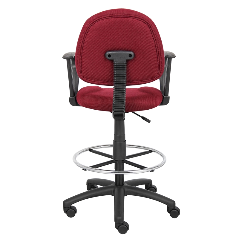 Scranton & Co Contoured Fabric Drafting Stool with Loop Arms in Burgundy