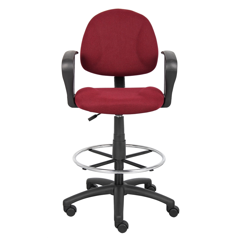 Scranton & Co Contoured Fabric Drafting Stool with Loop Arms in Burgundy