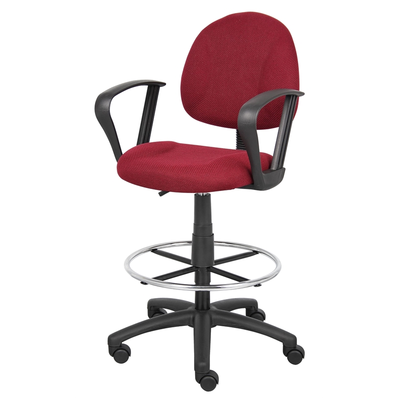 Scranton & Co Contoured Fabric Drafting Stool with Loop Arms in Burgundy