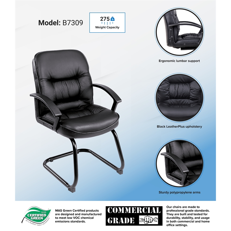 Scranton & Co Ergonomic LeatherPlus Guest Chair with Lumbar Support in Black