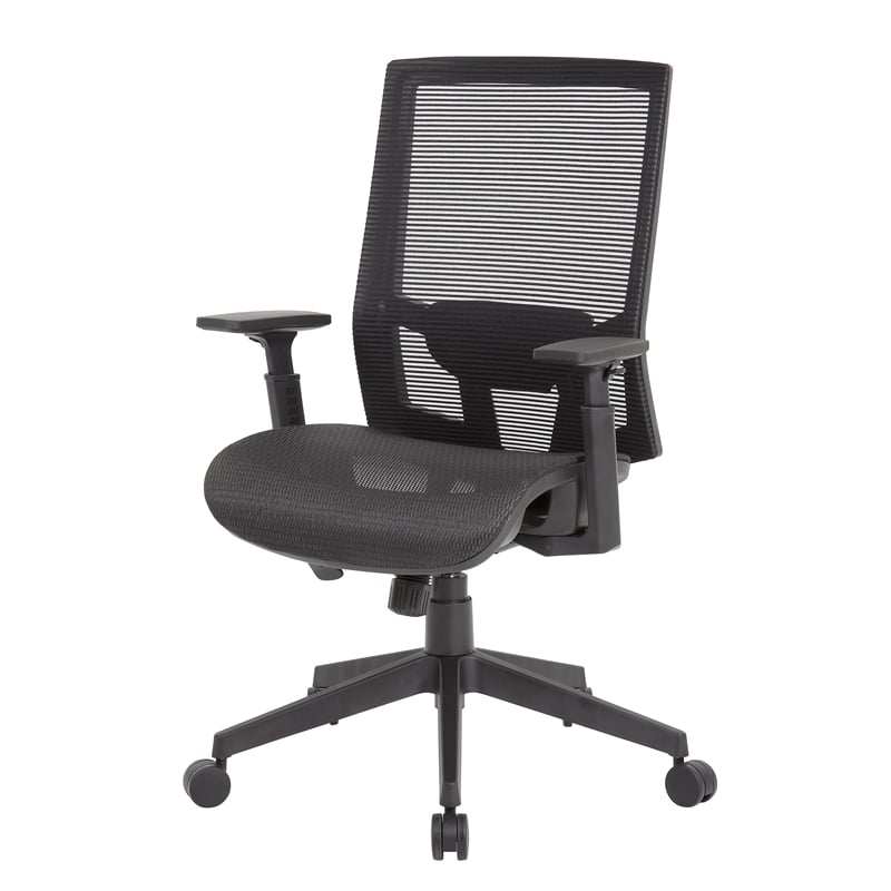 Scranton & Co Mesh Back Task Chair with Synchro-Tilt & Adjustable Arms in Black
