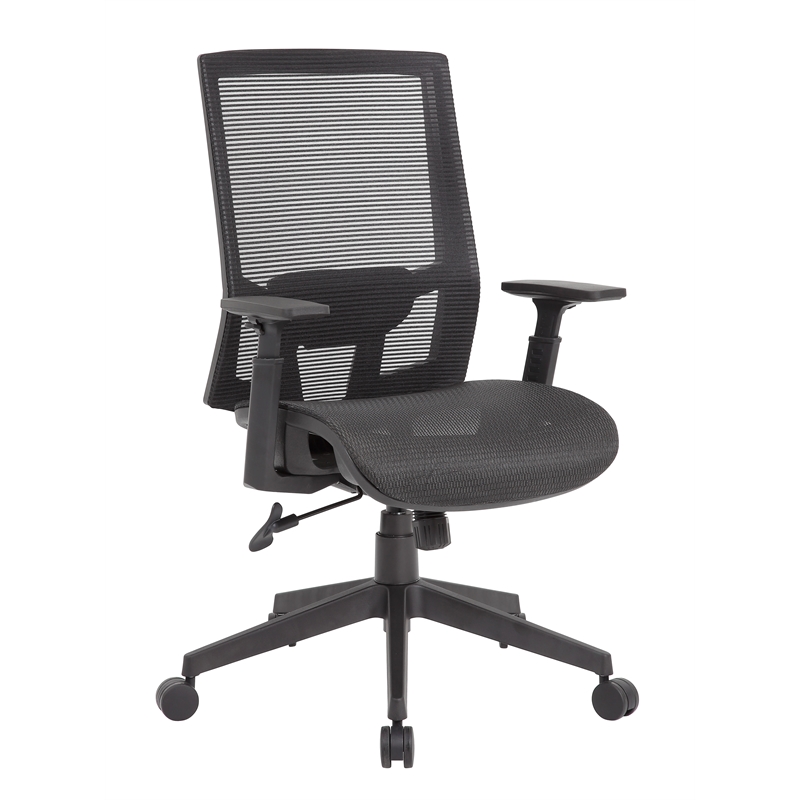 Scranton & Co Mesh Back Task Chair with Synchro-Tilt & Adjustable Arms in Black