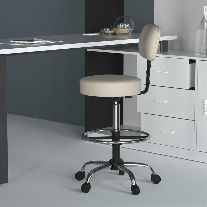 Scranton & Co Vinyl Mid-Back Medical/Drafting Stool with Chrome Footring - Beige