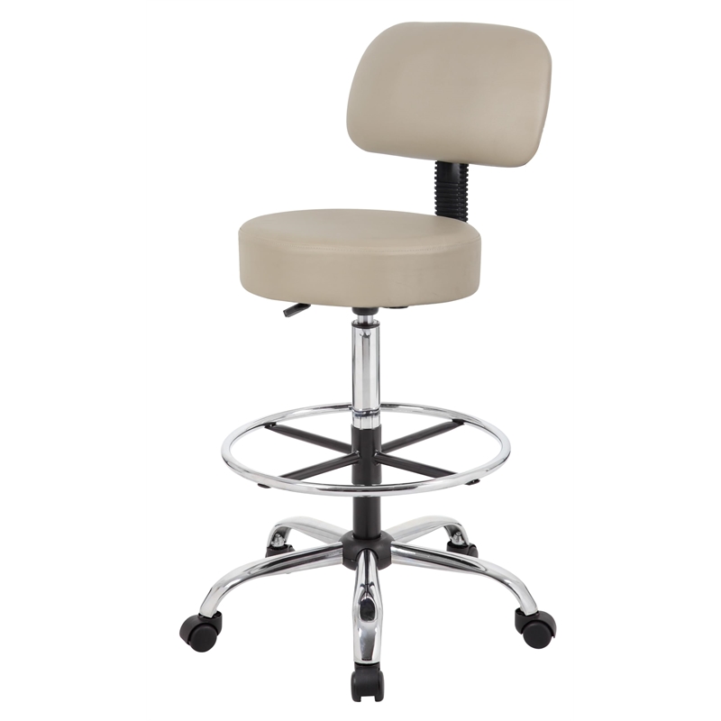 Scranton & Co Vinyl Mid-Back Medical/Drafting Stool with Chrome Footring - Beige