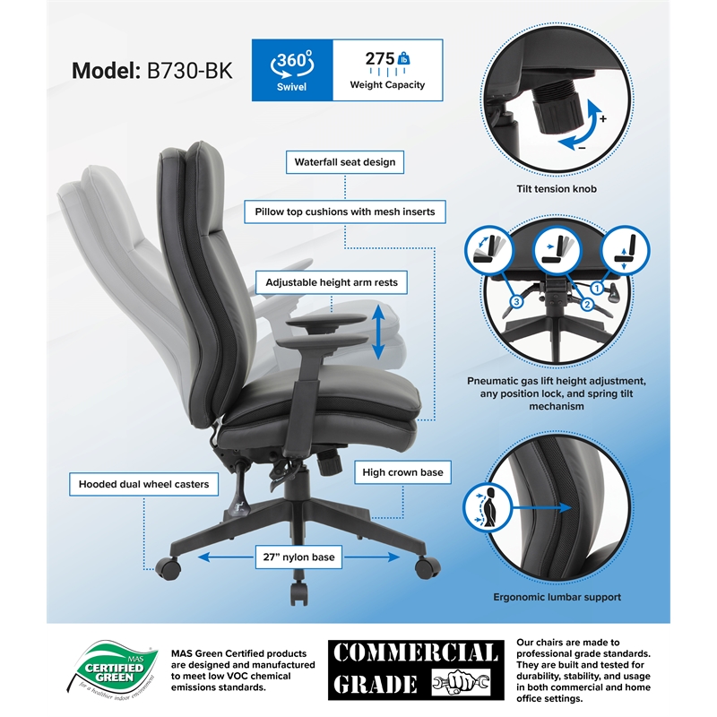 Scranton & Co High Back Executive Chair with 3-Paddle Tilt in Black