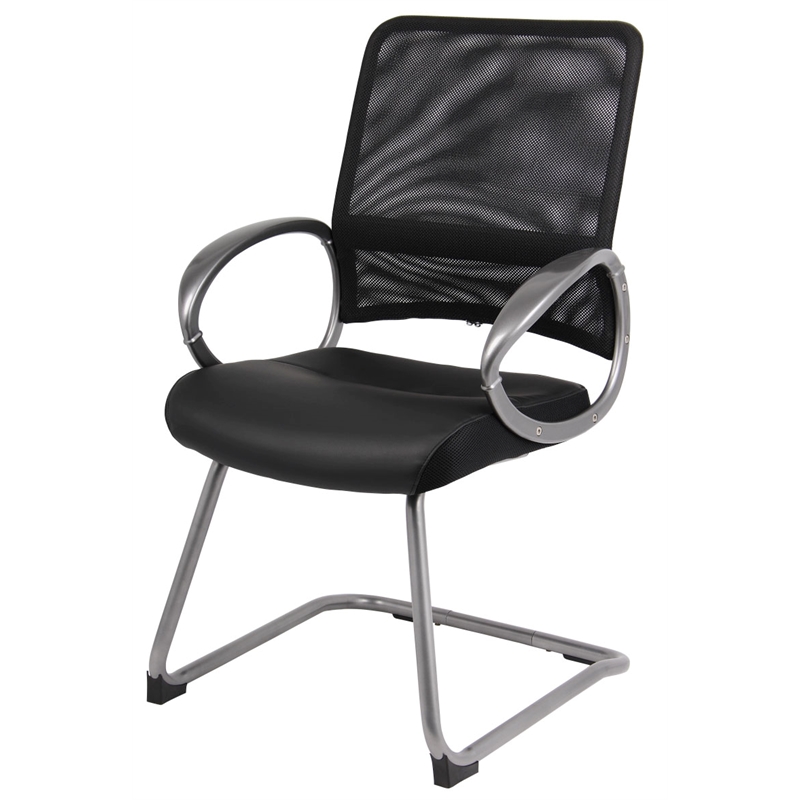 Scranton & Co Mesh Back LeatherPlus Guest Chair with Cantilever Base in Black