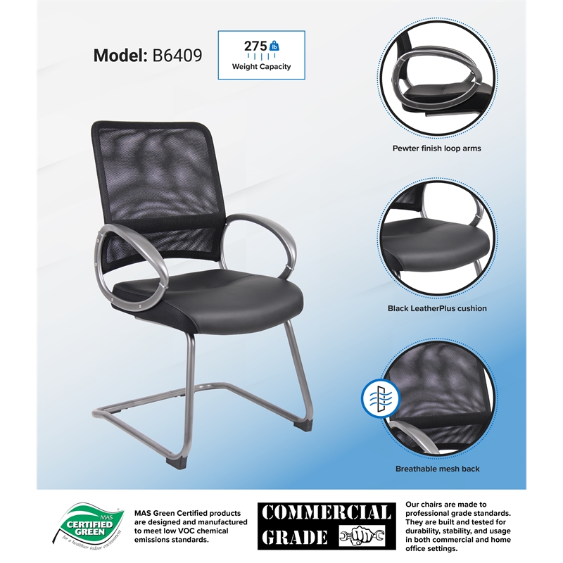 Scranton & Co Mesh Back LeatherPlus Guest Chair with Cantilever Base in Black